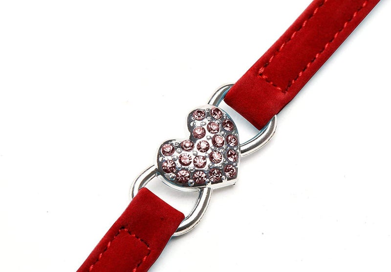 CHUKCHI Pink Soft Velvet Safe Cat Adjustable Collar with Crystal Heart Charm and Bells 8-11 Inches(Black+Red+Pink+Blue) - Image 3
